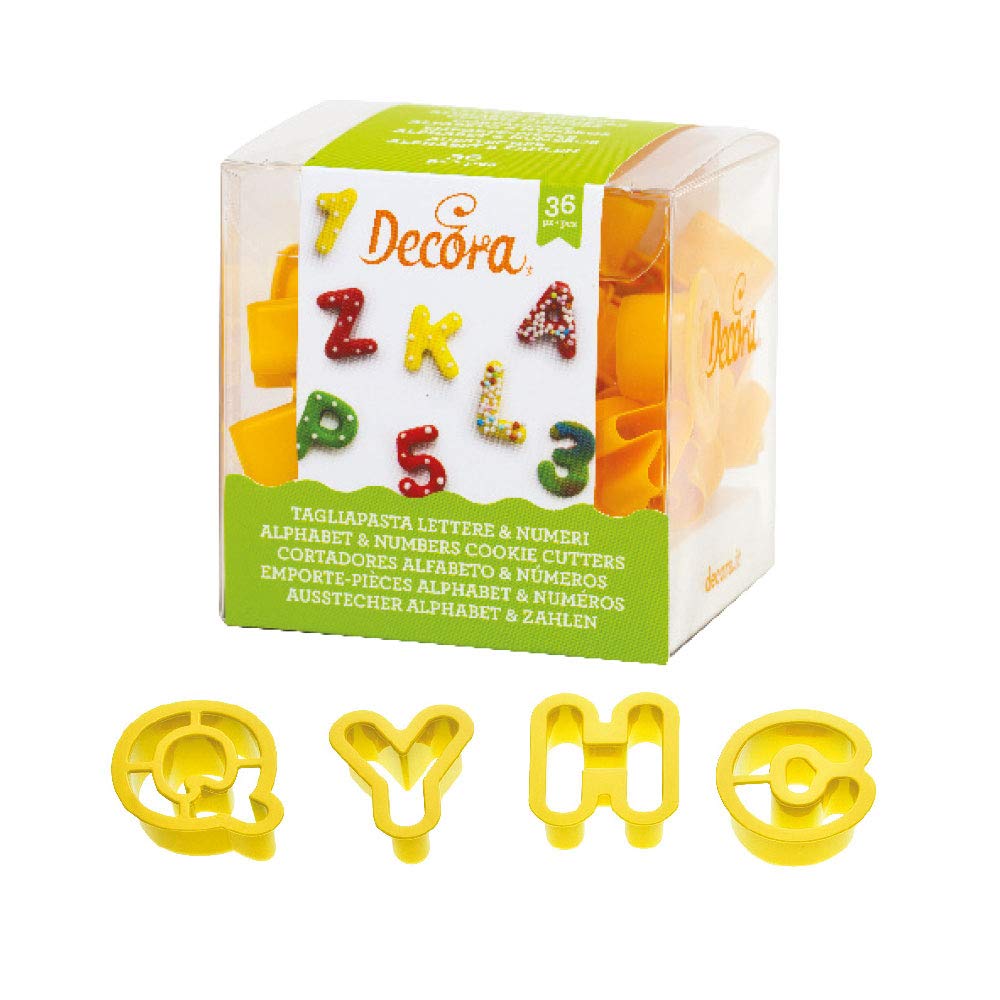 Decora 36 Alphabet&Numbers DIM. 2 X H 1,6 CM Cookie Cutters Alphabet Numbers, 13.5 x 15 x 15 cm, Yellow