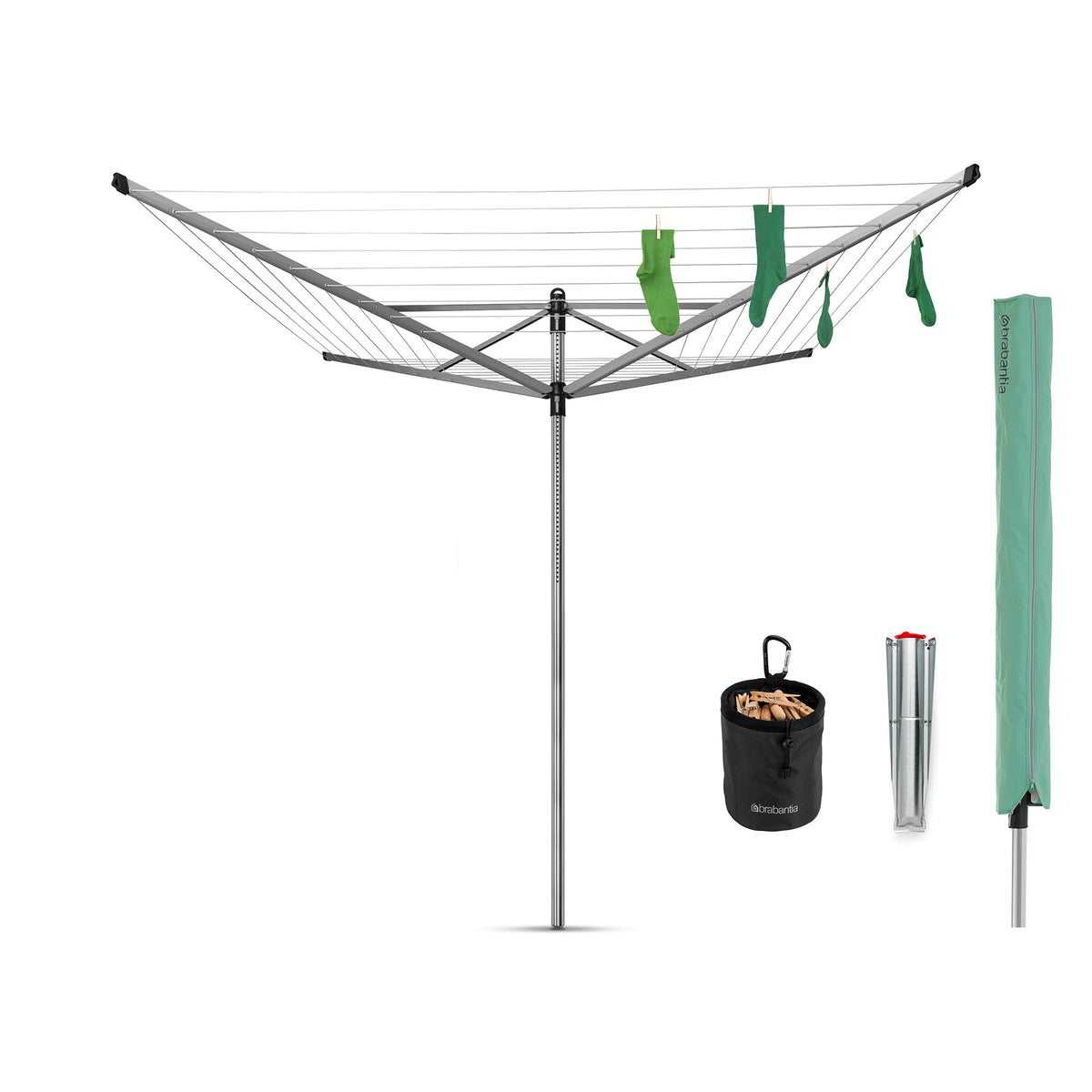 Brabantia 311321 Clothesline, Grey (Ground Spike + Accessories), 50 M