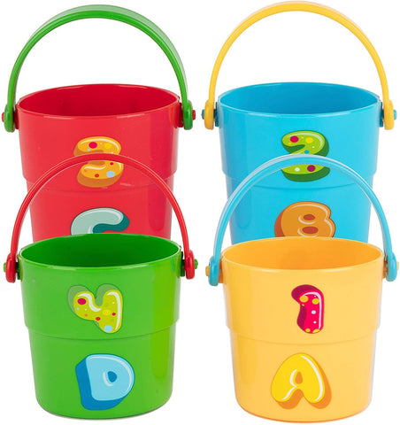 Edushape Funny Face Stacker Buckets - Strainer Bathtub Toys - Early Child Development Learning Toddler Bath Toys - Baby Bath Toys for Toddlers 1-3 Teaches Cause & Effect & Cognitive Skills