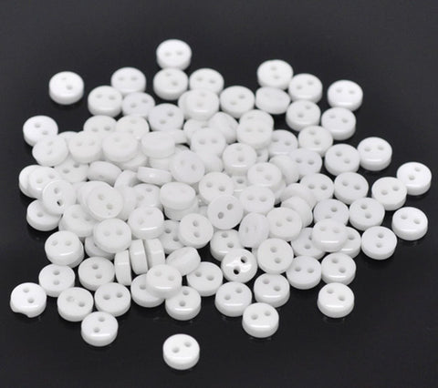 100 White Round 6mm Resin Buttons with 2 Sewing Holes. for Clothes Making, Art, Scrapbooking, and Many Other Crafts