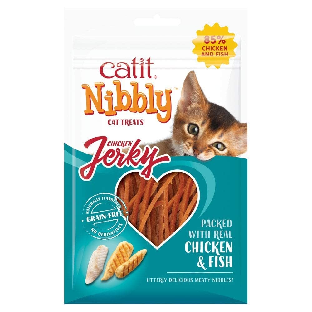 Catit Nibbly Jerky Cat Treats, Chicken & Fish Recipe - Grain-Free Cat Treat White 1.06 Ounce (Pack of 1)