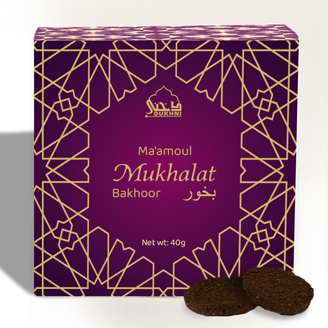 Maamoul Mukhalat Bakhoor by Dukhni | 40 grams Arabic Oud Bakhoor Incense | Earthy Saffron Oudh Blend | Luxurious Bakhour for Prayer Time, To Relax & Meditate | Handmade Islamic Gifts for men & women