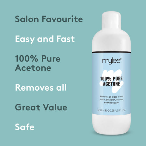 Mylee 100% Pure Acetone Gel Nail Polish Remover for UV/LED, Gel Soak Off, Removes All Types of Nail Polish, Gel Polish, Acrylic, Gels, Nail Tip & Glue (600ml)