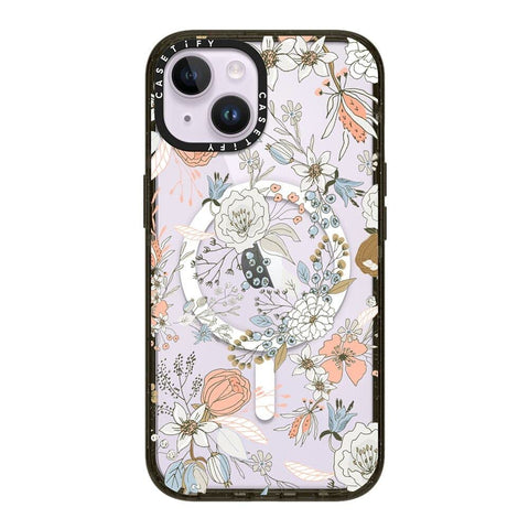 CASETiFY Impact iPhone 14 Case [4X Military Grade Drop Tested / 8.2ft Drop Protection/Compatible with Magsafe] - Abstract modern coral white pastel - Clear Black