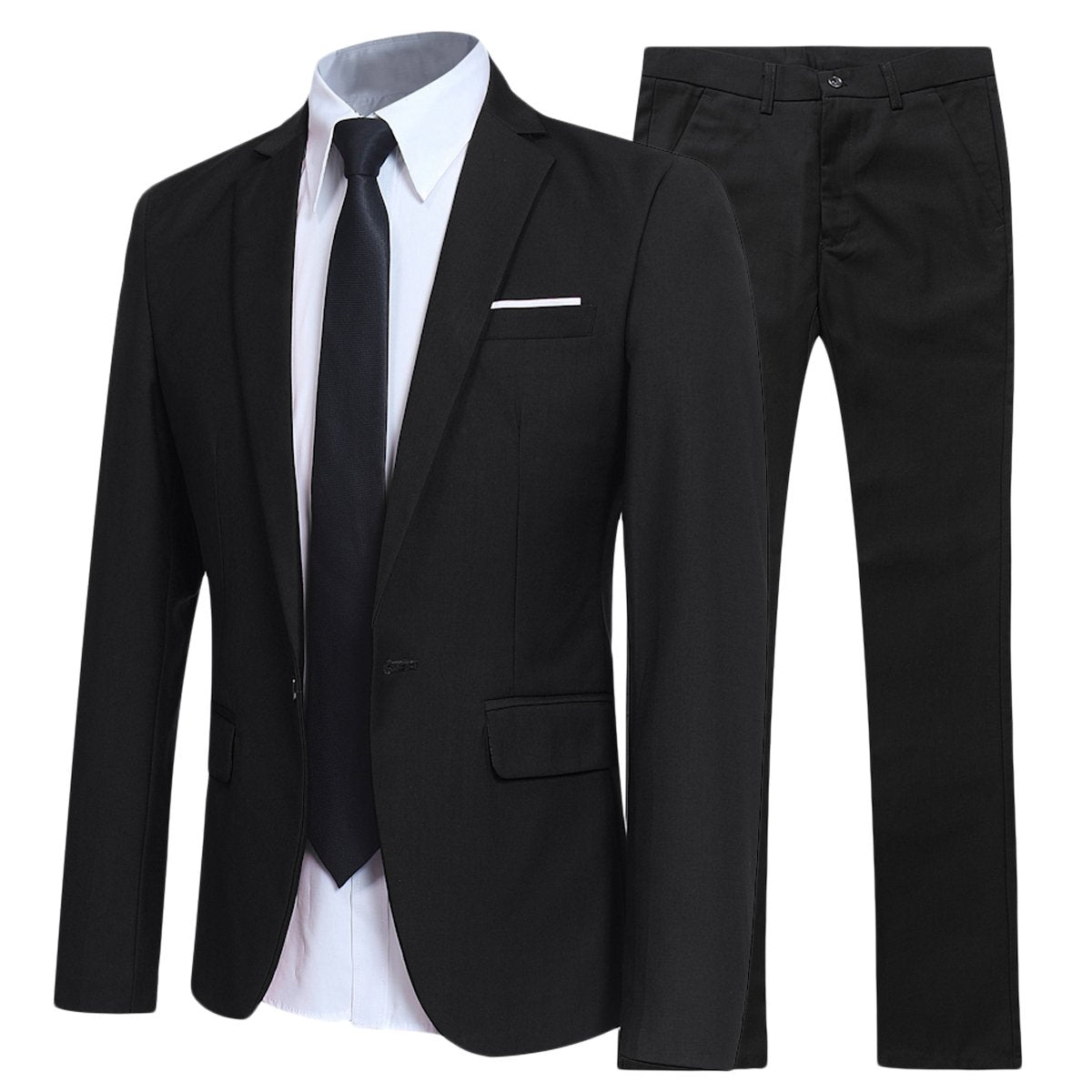 Mens Slim Fit 2 Piece Suit One Button Business Jacket & Trousers, Chest 40(trousers:waist 34)/Large, Black