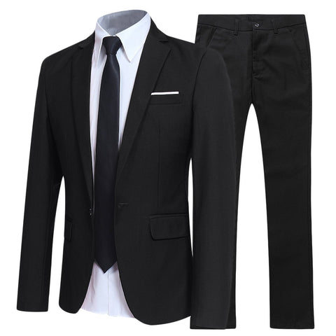 Mens Slim Fit 2 Piece Suit One Button Business Jacket & Trousers, Chest 40(trousers:waist 34)/Large, Black