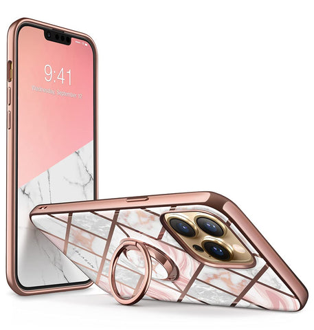 i-Blason Cosmo Snap Case for iPhone 13 Pro (6.1 Inches) Slim Mobile Phone Case Shockproof Case Thin Protective Case with Built-in Ring Holder Supports Car Holder (Marble)