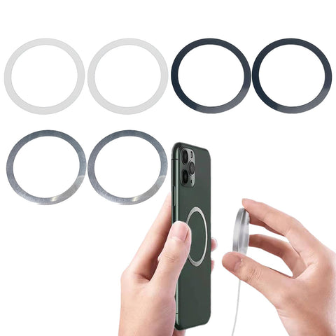 Vilbocr Universal Metal Rings Stickers for Magnetic Charger Compatible with Magsafe Magnetic Wireless Charger, Ultra Thin Car Charger Conversion Accessories, Silver, Black, White, Pack of 6