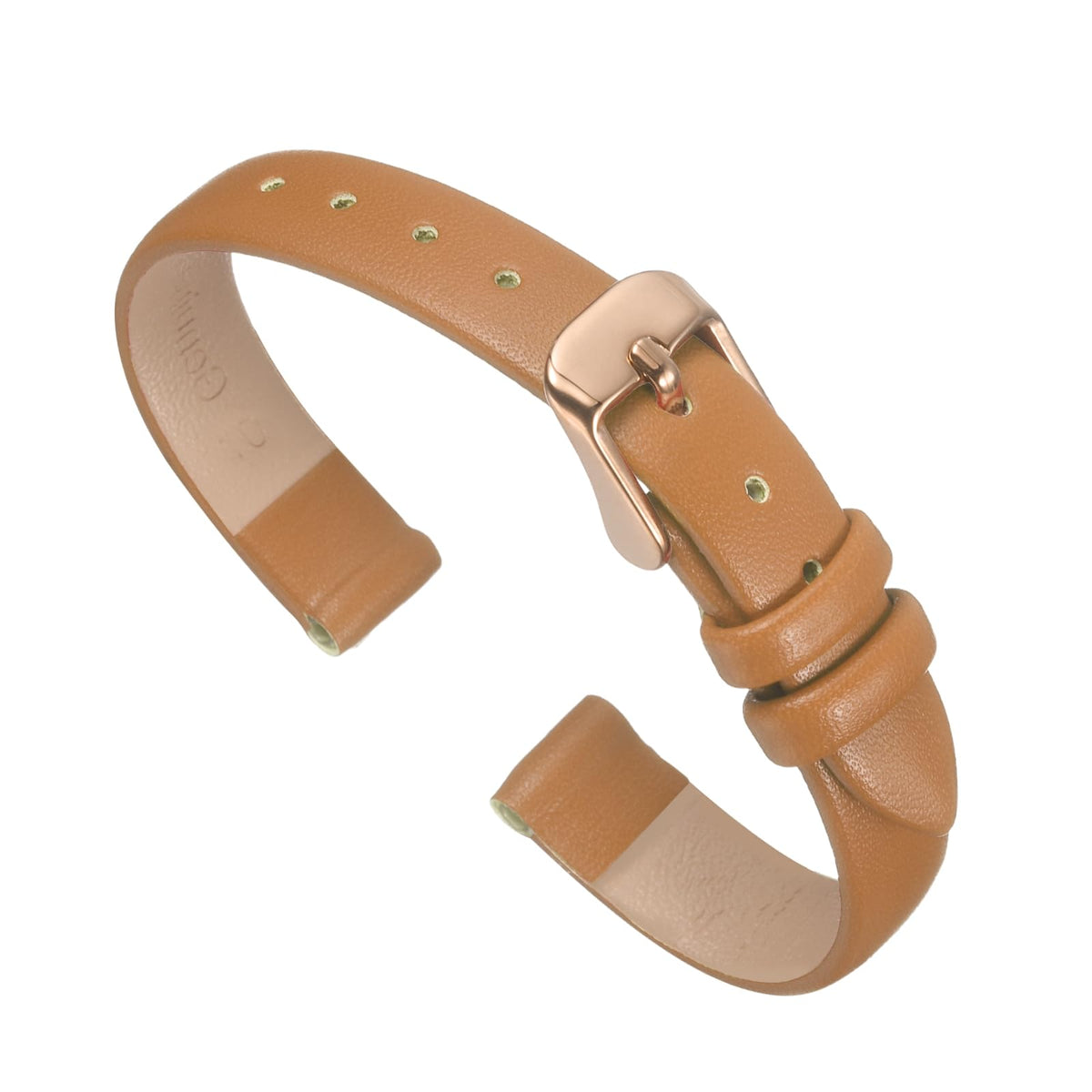 sourcing map Brown Genuine Leather Band 18mm Width, Flat Thin Elegant Leather Watch Strap Rose Gold Buckle for Men and Women