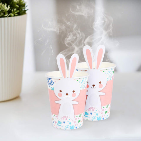 PRETYZOOM Cartoon Paper Cups 1 Set 8pcs Rabbit Paper Plate Easter Bundle Easter Tableware Kit Easter Paper Tableware Bunny Paper Paper Tableware Decorate Child Modeling