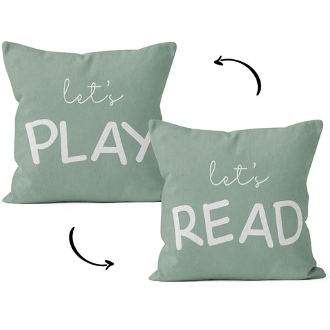 HIWX Kids Playroom Decor,Classroom Pillows Cover,Let's Read Play Decorative 18 x 18 Throw Pillow Cover,Lets Play Read Kids Reading Corner Room Playroom Nursery Decor Reversible Pillowcase(Green-2)