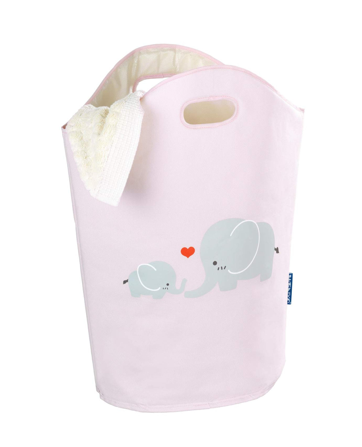 WENKO Kids Laundry Hamper, Baby Hamper for Nursery, Baby Basket for Dirty Clothes, Elephant Nursery Hamper, Toy Basket with Handles, Pink Laundry Bin, 15.7 x 20.5 x 7.9 inch