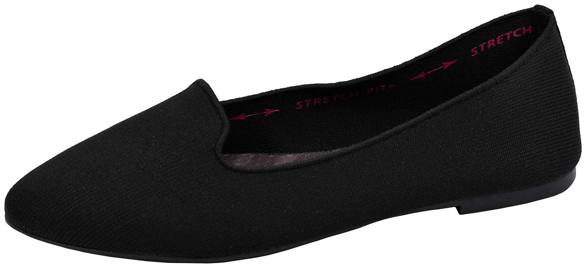 Skechers Women's Cleo-Sherlock-Engineered Knit Loafer Skimmer Ballet Flat, Black/Black, 11 M US