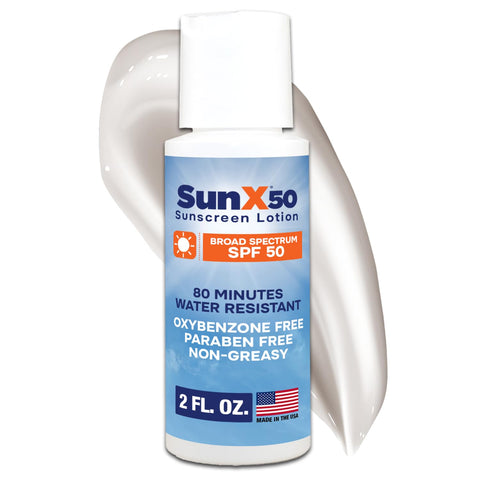 Sun X 50 SPF Oil Free Sunscreen Lotion (2oz. Bottle) - Free of Parabens, Oxybenzone, & White Cast Properties With Broad Spectrum (UVA/UVB) Protection - Water & Sweat Resistant For Up To 80 Minutes