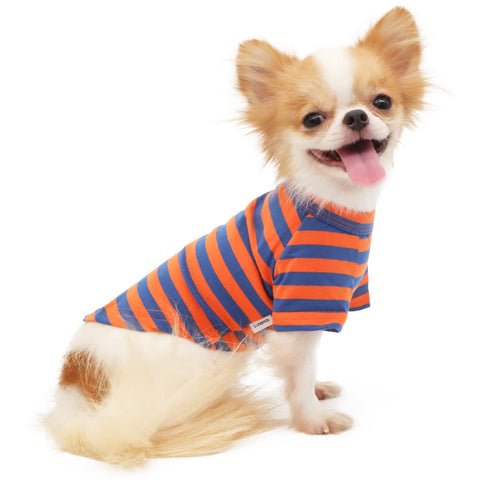 LOPHIPETS 100% Breathable Cotton Striped Dog Tee Shirt T-Shirt for Small Dogs Teacup Chihuahua Yorkie Puppy Clothes -Orange and Blue Strips/S