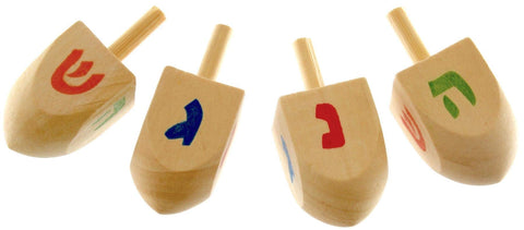 Rimmon Judaica Wooden Hanukkah Dreidels with Coloured Letters, 4cm (Pack of 4)