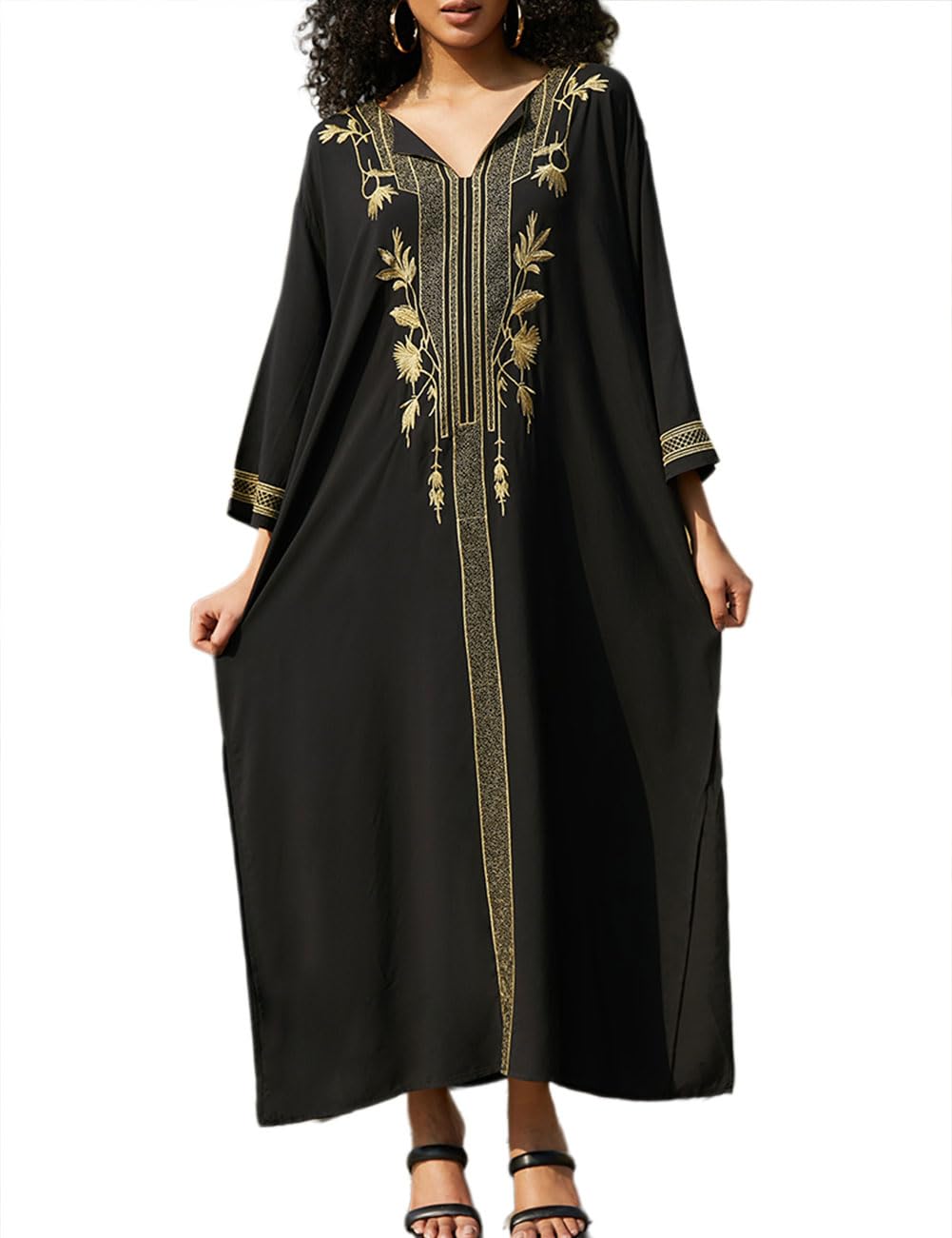 Bsubseach Long Swimsuit Coverup for Women Turklish Beach Kaftan Dresses Gold Embroidery Caftan Cover Up Summer Outfits