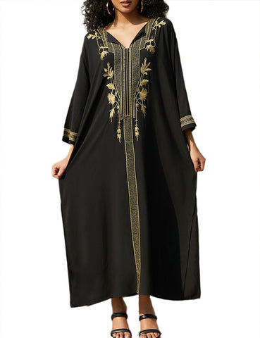 Bsubseach Long Swimsuit Coverup for Women Turklish Beach Kaftan Dresses Gold Embroidery Caftan Cover Up Summer Outfits