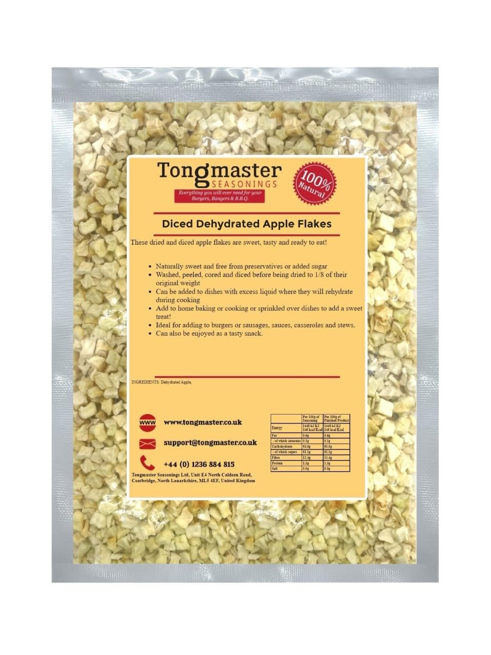 Diced Dehydrated Dried Apple Flakes - 500g