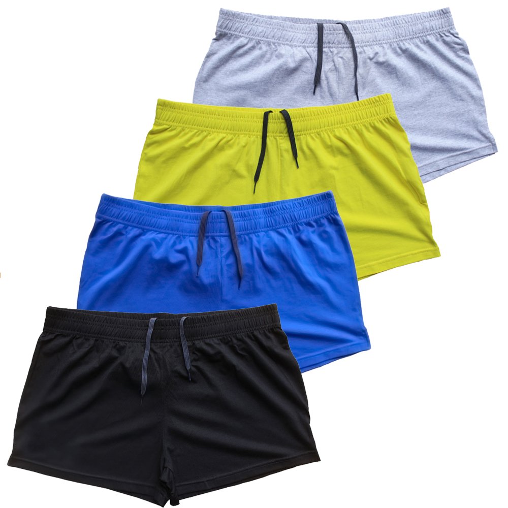 palglg Mens Bodybuilding Shorts 3 Inch Inseam Drawstring Closure Cotton PLN Black+Blue+Grey+Yellow M