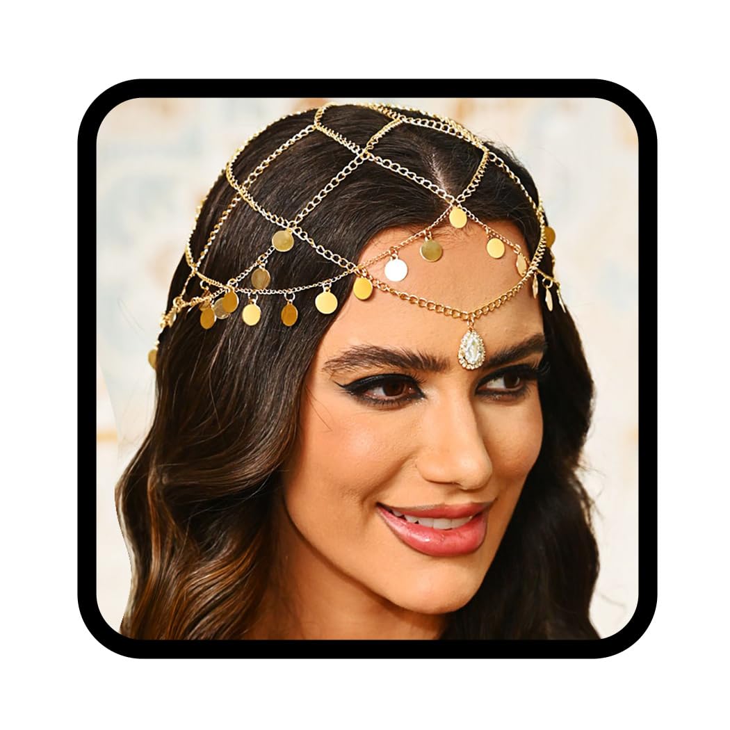 Fashband Sequins Head Chain Gold Tassel Hair Chain Bridal Headpieces Party Festival Hair Accessories for Women