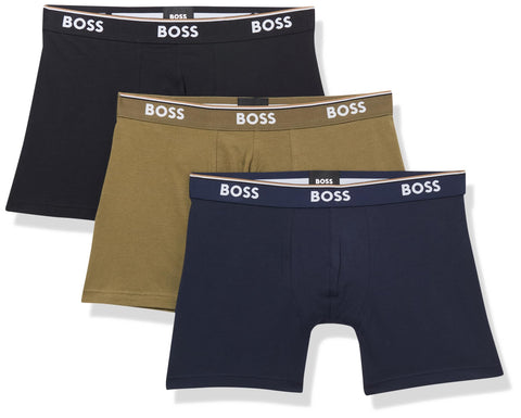 BOSS Power 3-Pack Bold Logo Boxer Briefs, Avocado Green, Black Berry Blue, Black Currant, L