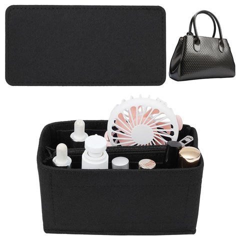 WADORN 3pcs Felt Tote Bag Insert Organizer, Felt Handbag Organizer Multiple Compartments Toiletry Bag Insert Interior Shaper Detachable Rectangle Bag In Bag with Rectangle Bottom Shaper, Black