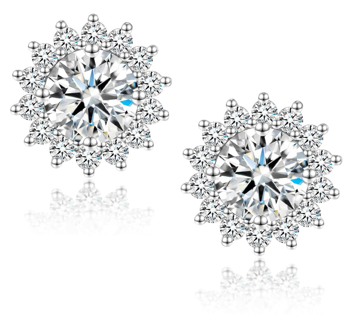 SecreTalk Moissanite Stud Earrings, 1ct Sunflower D Color Ideal Cut Lab Created Diamond 18K White Gold Plated Earrings for Women with Certificate of Authenticity