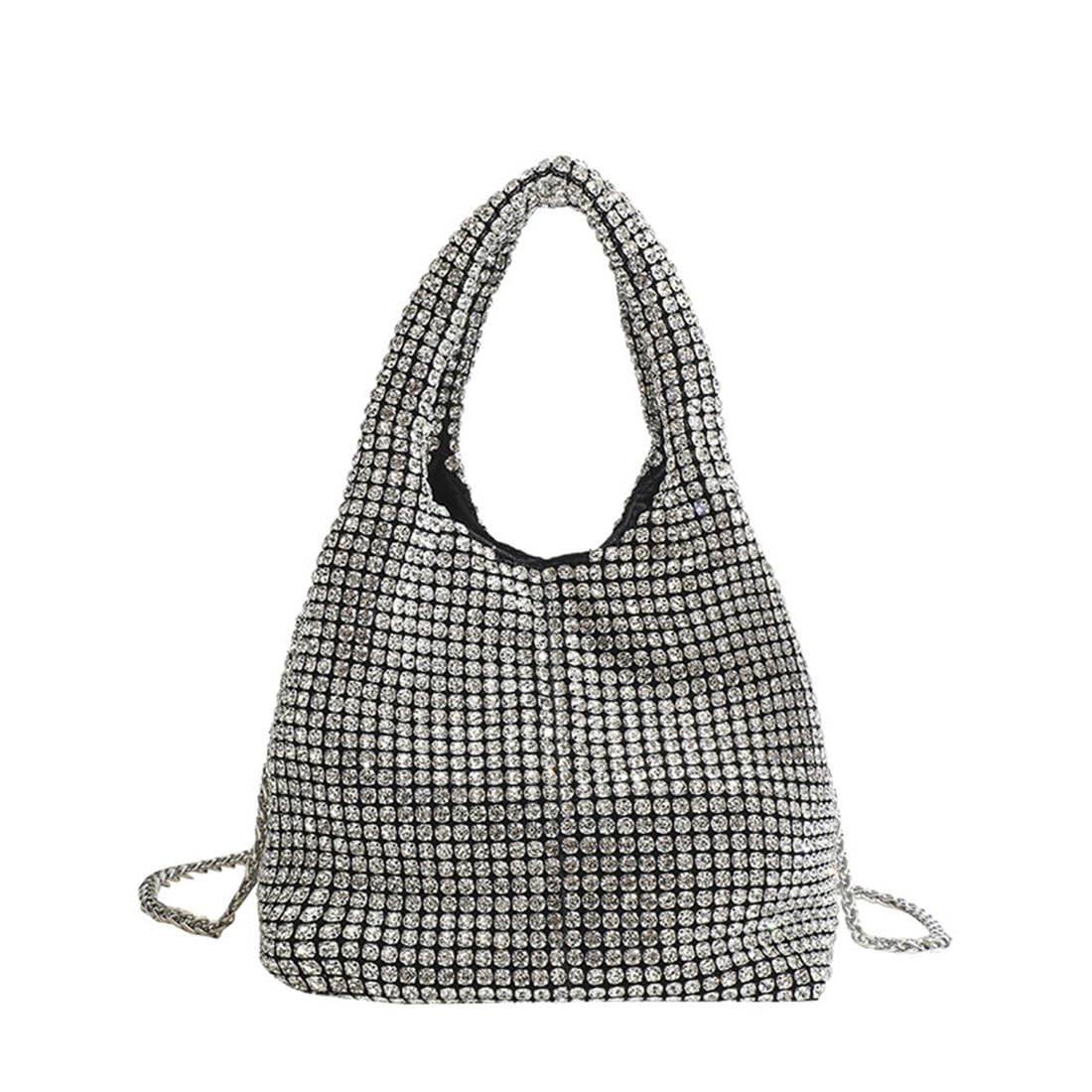 UMREN Bling Full Glitter Knotted Handbag for Women Crystal Rhinestone Hobo Dumpling Bag Diamond Evening Clutch Purse, C-silver
