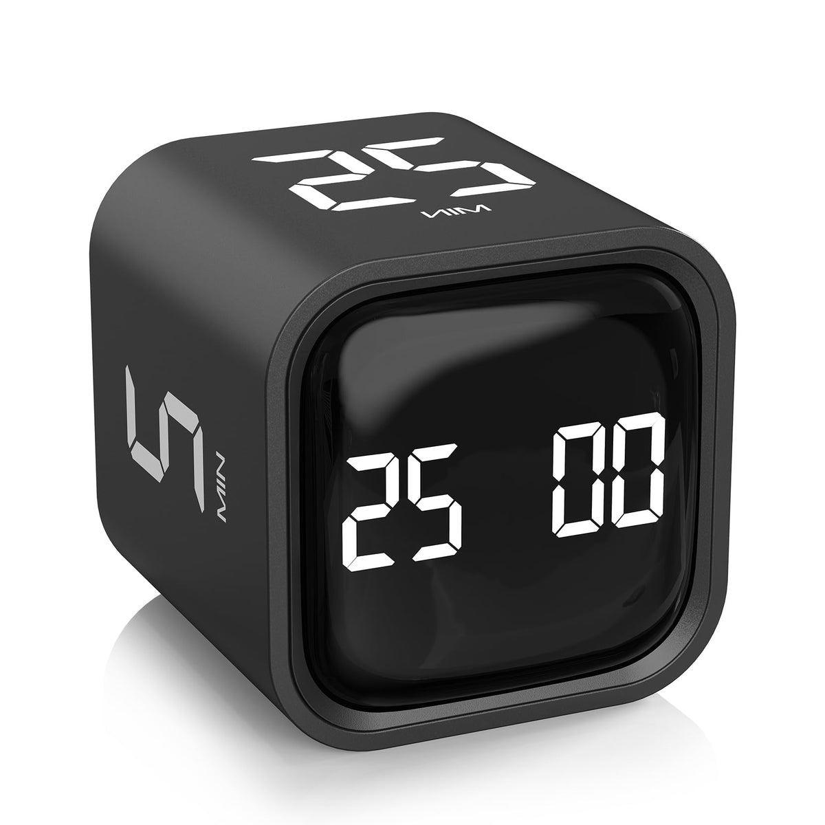 Rotating Pomodoro Timer 5, 25, 10 50 Minutes Preset, Desk Productivity Timer w/Gra vity Sensor, ADHD Tool Cube Timer, Vibration/High/Low Volume/Custom Modes, for Work, Study, Back to School, Kitchen