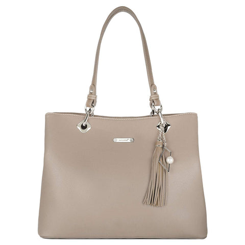 David Jones - Womens Large Tote Shopper Bag - Ladies Shoulder Bag PU Leather - Long Handles Casual Handbag Many Compartments Pockets - Fashion Elegant City Travel Shopping - Beige