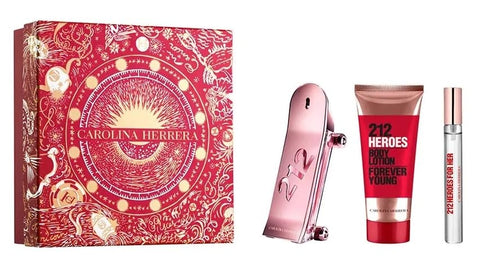 Carolina Herrera 212 Heroes For Her 3-Pcs Gift Set (Eau de Parfum vaporizador 2.7 Fl Oz + Body Lotion 3.4 Fl Oz + Eau de Parfum roll-on 0.34 Fl Oz
