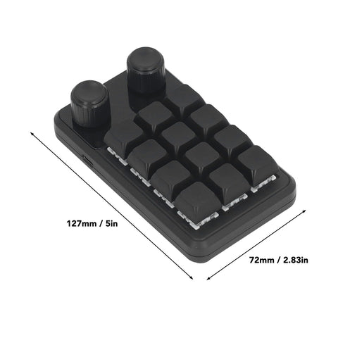 Walfront 12 Keys 2 Knobs Mechanical Gaming Keyboard One Handed Keypad Programmable RGB LED Gaming with Type C Data Cable for Multiple Customization with Wide Ap