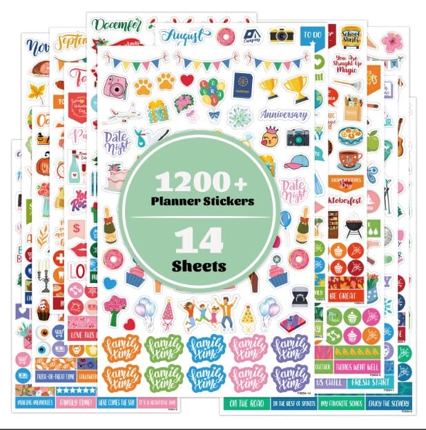 Planner Stickers - 12 Monthly Celebrations Planner Stickers, Daily Planners Accessories for Calendar Decorating, Journals - Holiday, Seasonal, Festival Events (14 Sheets, 1,200+ Stickers per Pack)