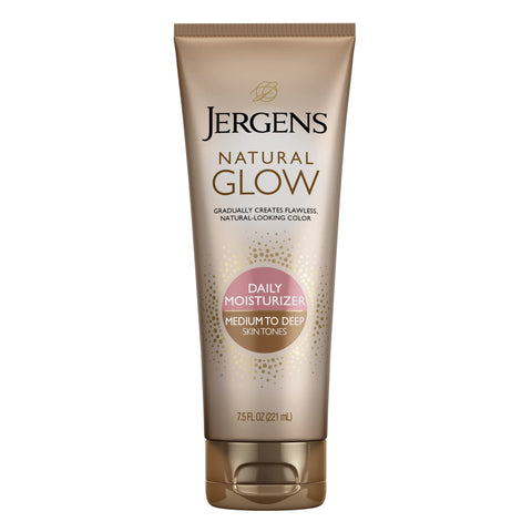 Jergens Natural Glow Sunless Tanning Lotion, Medium to Tan Skin Tone, 7.5 Ounce Daily Moisturizer, featuring Antioxidants and Vitamin E