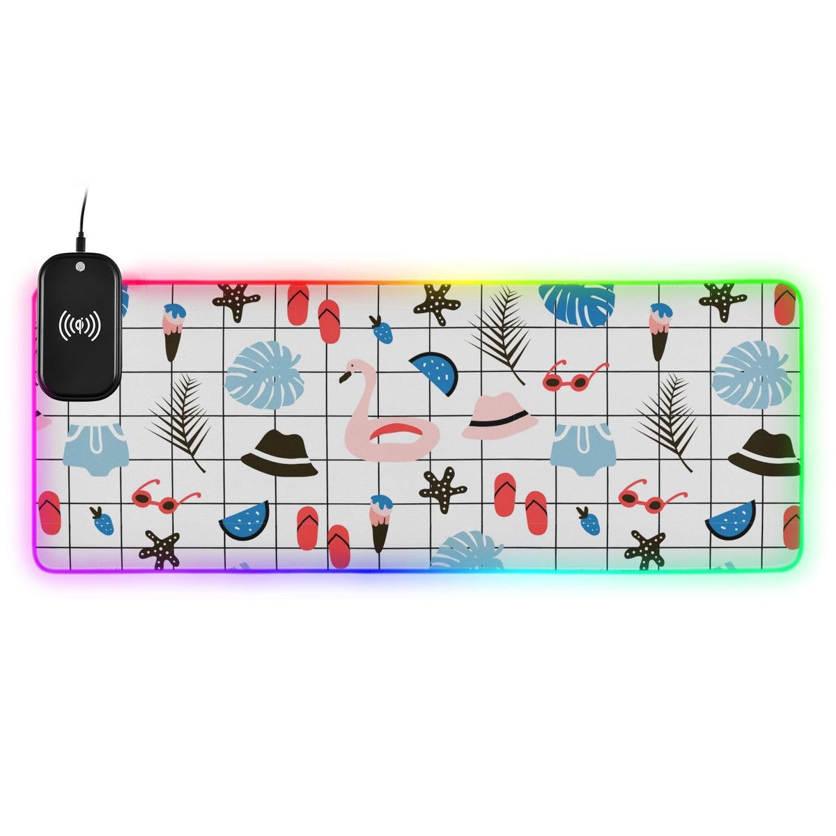 Flamingo (35) Wireless Charging Mouse Pad for Mobile Phone Extra Large Gaming Mousepad with 13 Lighting Modes Extended Desk Mat for Office Home Gaming MacBook PC Laptop Desk