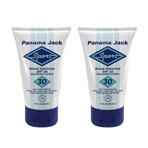 Panama Jack Sport Sunscreen Lotion - SPF 30, Broad Spectrum UVA/UVB Protection, Non-Greasy, PABA, Paraben, Gluten & Cruelty Free, 3 FL OZ (Pack of 2)