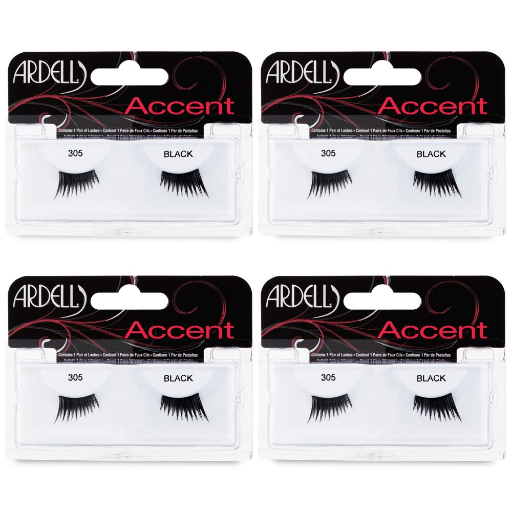 Ardell Accent Half Lashes 305, Natural Look Cat Eye False Eyelashes, Lightweight, Reusable, Black, 4 Pack