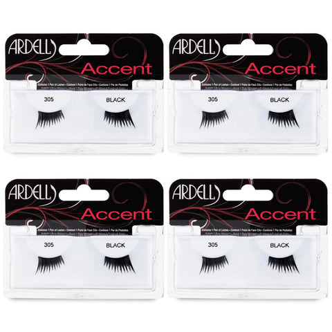 Ardell Accent Half Lashes 305, Natural Look Cat Eye False Eyelashes, Lightweight, Reusable, Black, 4 Pack