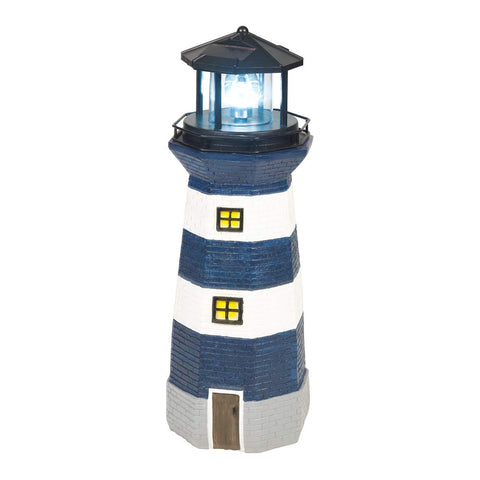 GardenKraft 11280 Solar Revolving LED Lighthouse/Blue and White / 40cm High/Auto-On At Dusk/Unique Garden Decoration