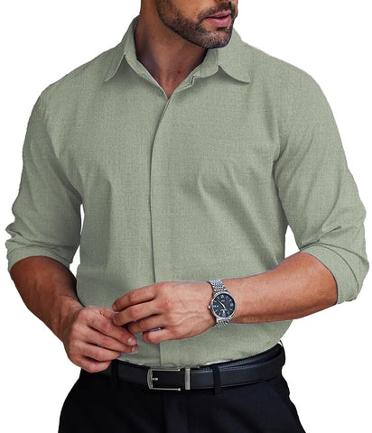 COOFANDY Men's Dress Shirts Soft Stretchy Formal Stylish Shirt Normal Classic Spread Collar Regular Fit Button-Down Tuckless Shirt Camisa De Vestir para Hombre Light Sage Green 3XL XXXL