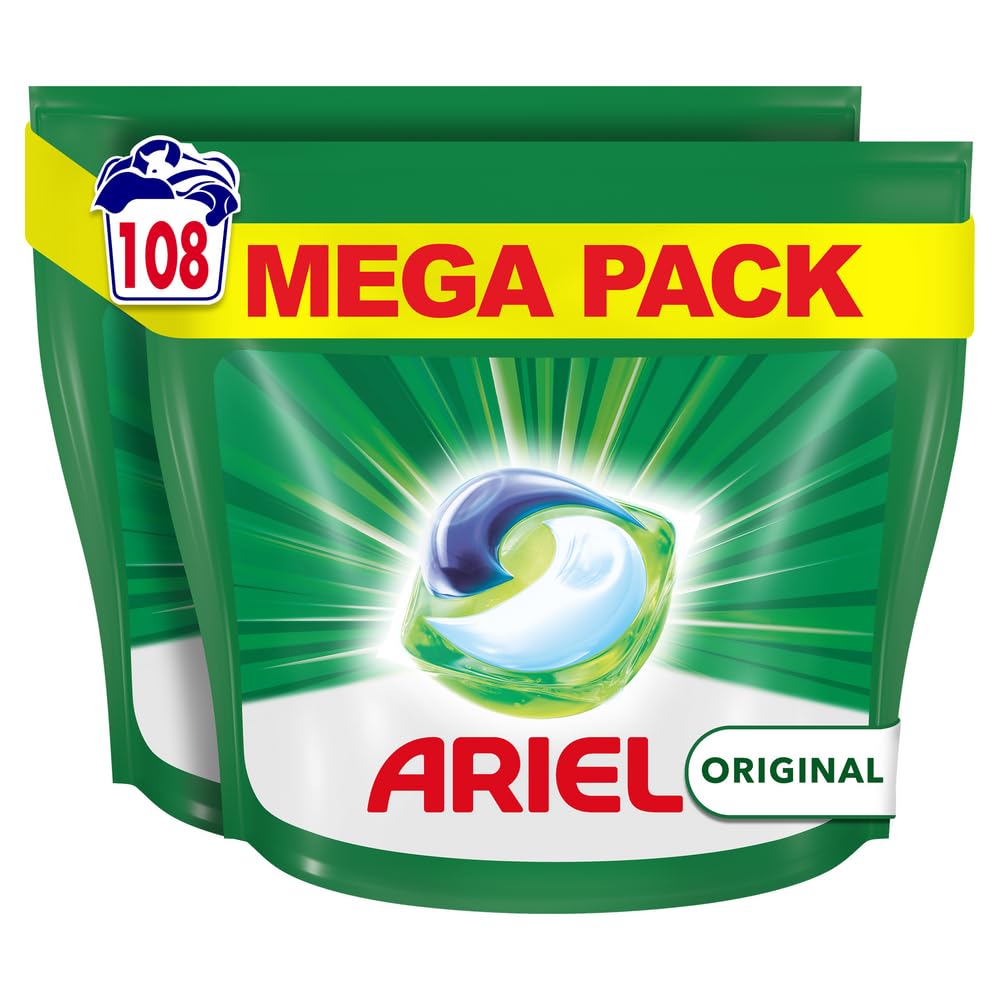 Ariel All-in-1 PODS Washing Liquid Laundry Detergent Tablets / Capsules, 108 Washes (54 x 2), Original, Brilliant Cleaning Even In A Cold Wash, Packagig May Vary