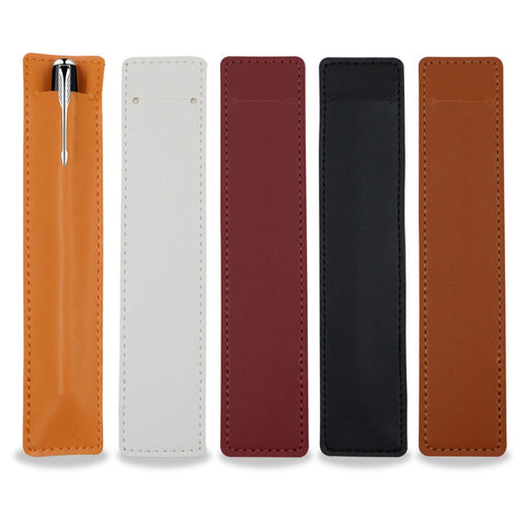 5Pcs Leather Single Fountain Pen Case, Soft Pen Sleeve Pouch for Men Women, Ballpoint Pencil Protective Cover Holder for Office, Business Gift (White, Orange, Black, Red, Brown)