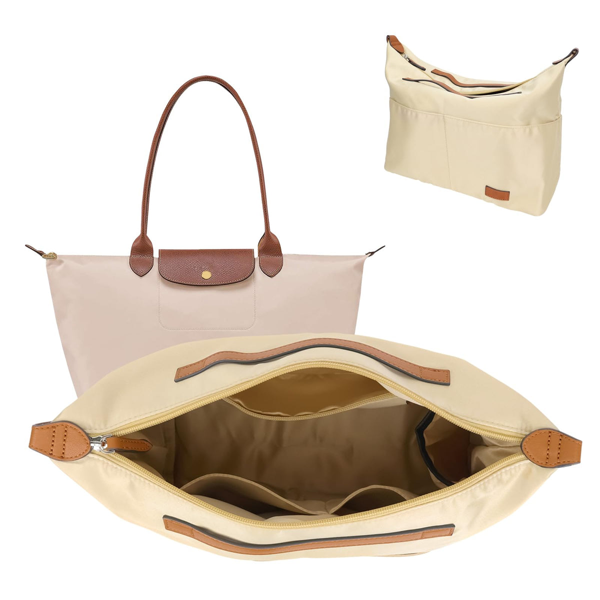 GADITIEK Longchamp Organizer - Perfect for Organizing Everything in Your Bag (Beige, Medium)