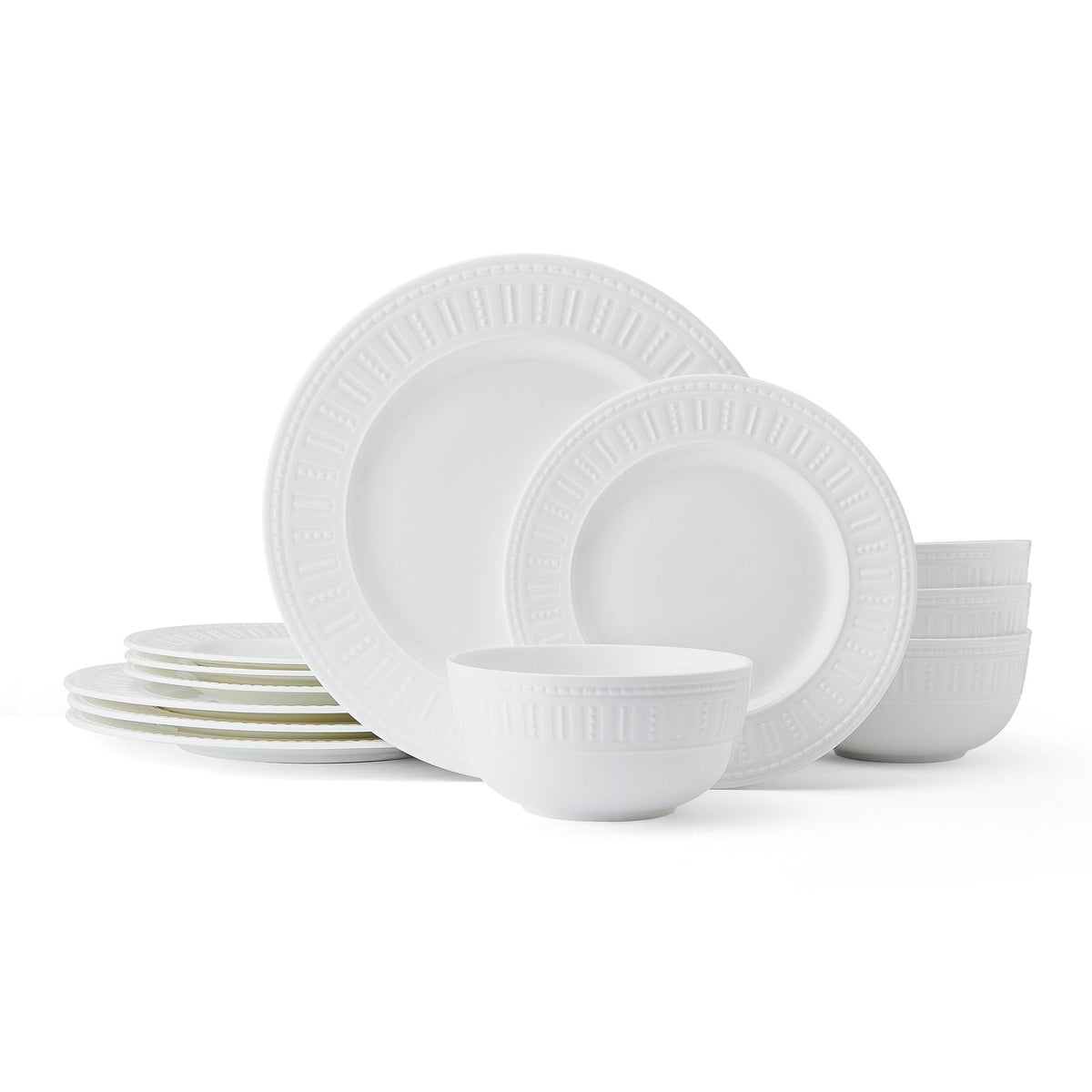 Mikasa Miles Bone China Lightweight Chip Resistant 12 Piece Dinnerware Set, Service for 4, White