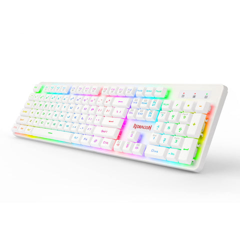 Redragon K509 Pro Wireless Gaming Keyboard, 2.4G and Bluetooth Keyboard, RGB Backlit with 104 Low Profile Keys for Windows PC (White)