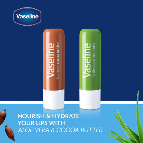 Vaseline Lip Therapy Variety 4-Pack - Cocoa Butter + Aloe Vera Moisturizing Lip Balm with Vitamin E, 0.16 Oz Ea
