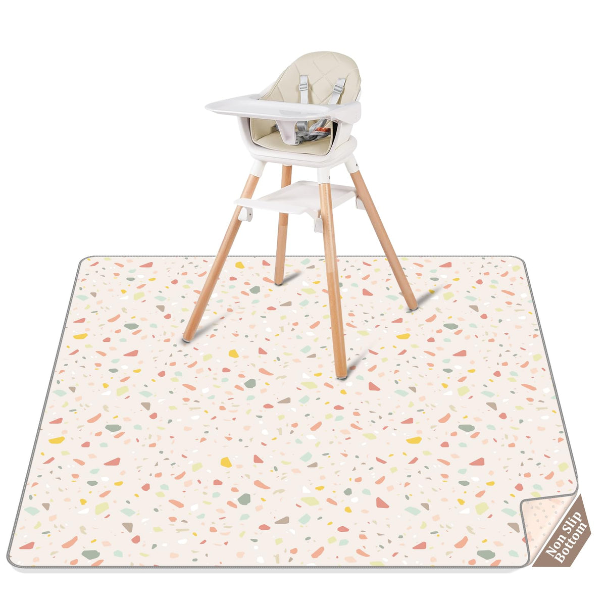 CLYMENE Splat Mat for Under High Chair | 51x51 Inch Anti-Slip Baby Splash Mat | Waterproof & Washable Spill Mat for Highchair Floor and Infant Play (Terrazzo Treasure)