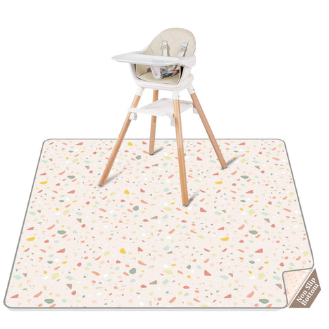 CLYMENE Splat Mat for Under High Chair | 51x51 Inch Anti-Slip Baby Splash Mat | Waterproof & Washable Spill Mat for Highchair Floor and Infant Play (Terrazzo Treasure)
