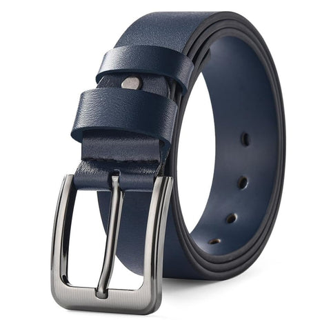 HYCOPROT Men's Leather Belt Classic Jeans Belt 38mm Alloy Buckle Belt Genuine Leather Belt for Jeans, Suit, Work Dress and Special Occasion (Navy Blue, Medium 32"-36")
